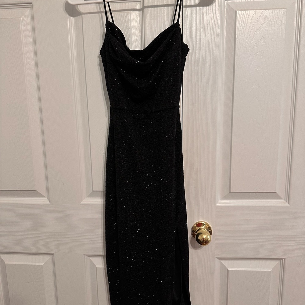 Windsor Black Sparkle Cowl Midi Slip Dress - Picture 1 of 3